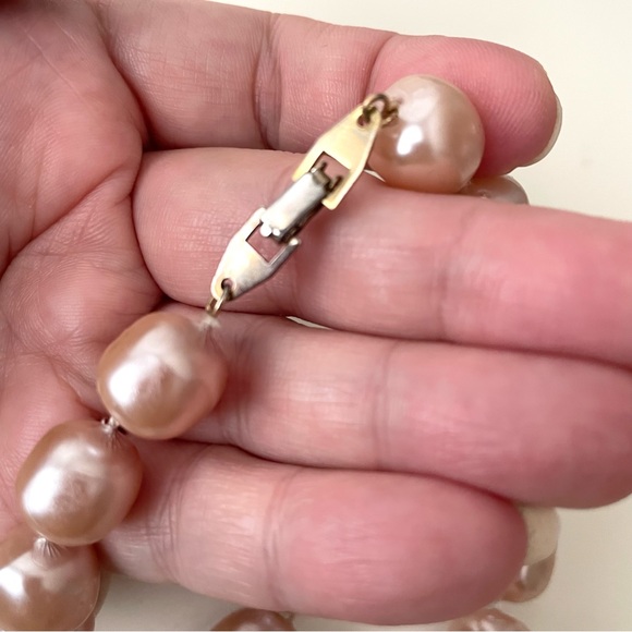 Gorgeous vintage champagne blush faux chunky pearl choker necklace midcentury - Picture 6 of 10